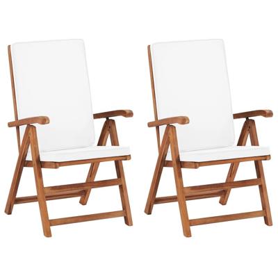 Tuinstoelen 2 st verstelbaar met kussens massief teakhout crme