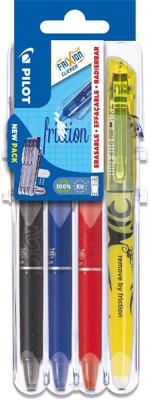 Pilot roller Frixion Ball Clicker, Set 2 Go blister van 4 stuks: zwart, blauw, rood en Light geel Pilot roller Frixion Ball Clicker, Set 2 Go blister van 4 stuks: zwart, blauw, rood en Light geel