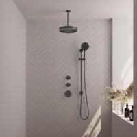 BRAUER Stripe Thermostatische Inbouw Regendouche - SET 12 - 25cm douchekop - plafondarm - 3-standen handdouche - doucheslang - geïntegreerde glijstang - gunmetal geborsteld PVD 5-GM-387 - thumbnail