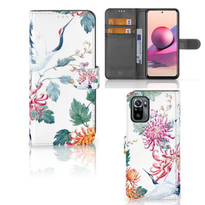 Xiaomi Redmi Note 10S | 10 4G | Poco M5s | Telefoonhoesje | Met pasjeshouder | Bird Flowers