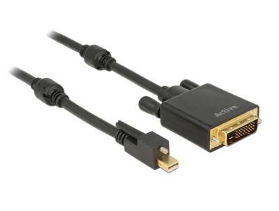 Delock 83727 Kabel mini DisplayPort 1.2 male met schroef > DVI male 4K Actief zwart 3 m Delock 83727 Kabel mini DisplayPort 1.2 male met schroef > DVI male 4K Actief zwart 3 m