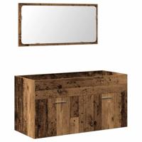Badkamerkast met spiegel bewerkt hout oud houtkleurig - thumbnail