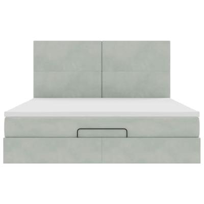 Ottoman bed met matrassen en LED's 160x200cm fluweel lichtgrijs