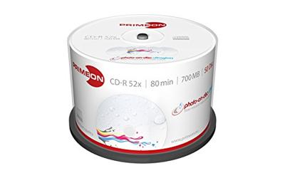 Primeon 2761109 CD-R 80 disc 700 MB 50 stuk(s) Spindel Bedrukbaar, Hoogglans opppervlak, Watervast, Onuitwisbaar