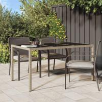 Tuintafel 150x90x75 cm gehard glas en poly rattan beige - thumbnail