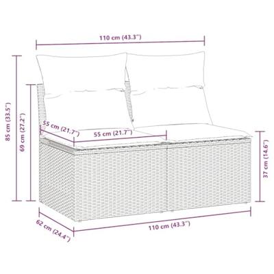 2-delige Loungeset met kussens poly rattan acacia zwart