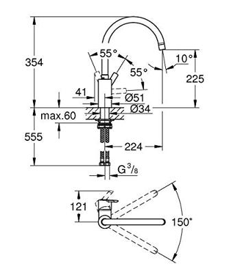 Grohe Keukenkraan Feel Mengkraan 1-Gats Met Instelbare Hoge Uitloop Supersteel RVS