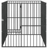 VidaXL Hondenkennel 4 panelen gepoedercoat staal zwart - thumbnail