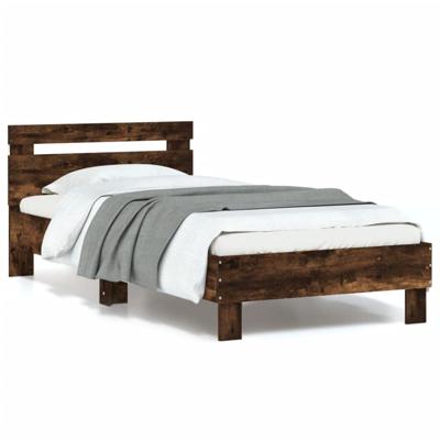 Bedframe met hoofdbord en LED gerookt eikenkleurig 90x200 cm Bedframe met hoofdbord en LED gerookt eikenkleurig 90x200 cm