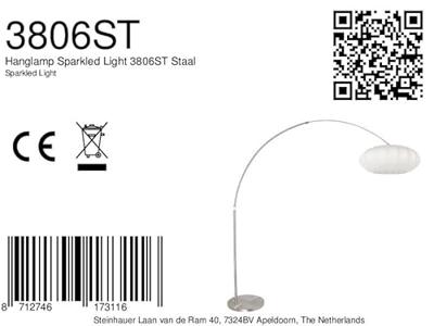 Steinhauer BooglampSparkled Light metaal met witte kap - 3806ST