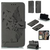 Feather patroon Litchi textuur horizontale Flip lederen draagtas met portemonnee & houder & kaartsleuven voor Huawei P30 Pro (grijs) - thumbnail
