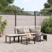 4-delige Loungeset met kussens gepoedercoat staal zwart - thumbnail