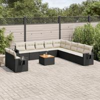12-delige Loungeset met kussens poly rattan zwart - thumbnail