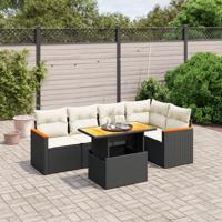6-delige Loungeset met kussens poly rattan zwart - thumbnail