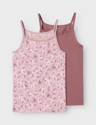 Name it 2-pak meisjes hemdjes - Mauve Flower - Paars meisjes onderhemd - Singlet