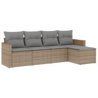 5-delige Loungeset met kussens poly rattan gemengd beige - thumbnail