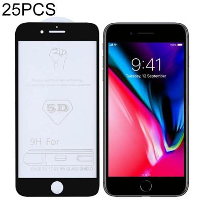 25 stuks 9H 5D volledige lijm volledig scherm gehard glas film voor iPhone 7/8