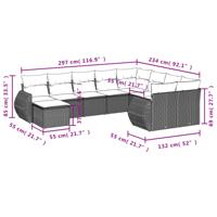 10-delige Loungeset met kussens poly rattan zwart - thumbnail