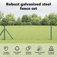 VidaXL Hek met paal groen 0,6 x 10 m staal en pvc - thumbnail