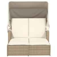 Ligbed 2-persoons met luifel en kussens poly rattan beige - thumbnail