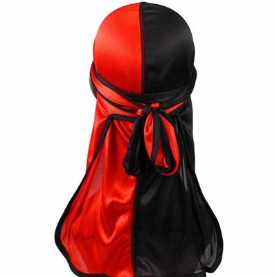 Dubbel kleurige zijde satijn lange staart Pirate Hat tulband GLB chemotherapie GLB (zwart rood)