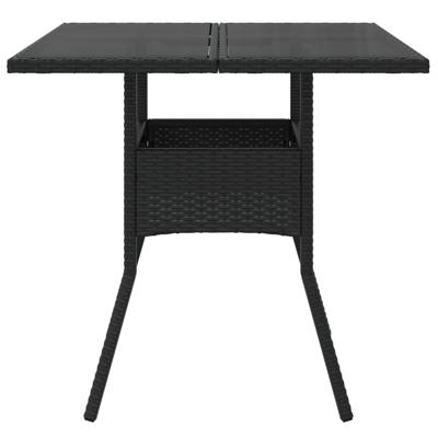 Tuintafel met glazen blad 80x80x75 cm poly rattan zwart - thumbnail