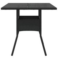 Tuintafel met glazen blad 80x80x75 cm poly rattan zwart - thumbnail