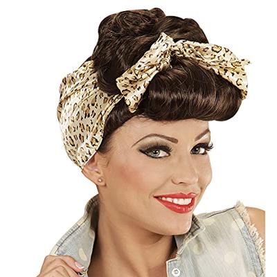 Grease pin-up girl pruik bruin met hoofddoek