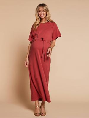 Lange jurk voor zwangerschap en borstvoeding terracotta