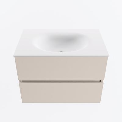 MONDIAZ VICA 70cm badmeubel onderkast Linen 2 lades. Wastafel MOON midden 1 kraangat, kleur Talc.