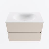 MONDIAZ VICA 70cm badmeubel onderkast Linen 2 lades. Wastafel MOON midden 1 kraangat, kleur Talc. - thumbnail