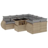 9-delige Loungeset met kussens poly rattan beige - thumbnail