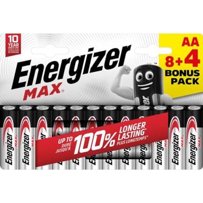 Energizer batterijen Max AA, blister van 8 stuks + 4 stuks gratis