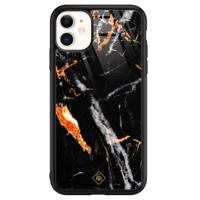 iPhone 11 glazen hardcase - Marmer zwart oranje - thumbnail