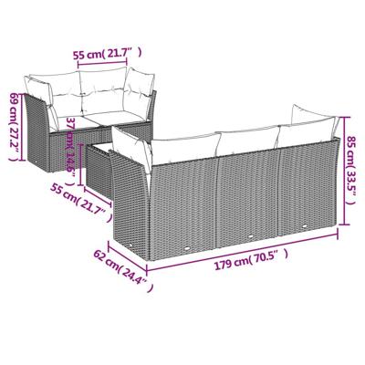 6-delige Loungeset met kussens poly rattan bruin - thumbnail