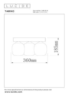Lucide TAMINO - Plafonnière - LED Dimb. - 3x5,6W 3000K - Zwart