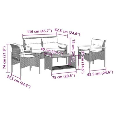 4-delige Loungeset met kussens poly rattan zwart 4-delige Loungeset met kussens poly rattan zwart