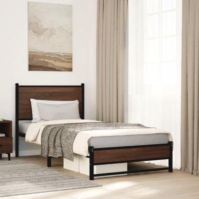 Bedframe met hoofdbord metaal bruin eikenkleurig 80x200 cm