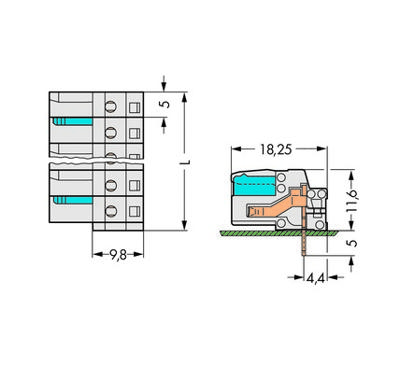 WAGO 722-234 Female behuizing (board) 722 Totaal aantal polen: 4 Rastermaat: 5 mm Inhoud: 100 stuk(s)