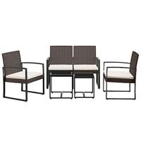 5-delige Tuinset met kussens polypropeen rattan bruin - thumbnail