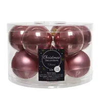 Decoris Kerstballen glas 12st velours roze 5cm - thumbnail