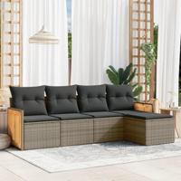 5-delige Loungeset met kussens poly rattan grijs - thumbnail