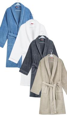 Badjas velours katoen - 4 kleuren-wit-l