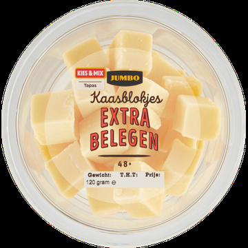 Jumbo Kaasblokjes Extra Belegen 48+ 120 g Jumbo Kaasblokjes Extra Belegen 48+ 120 g