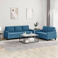 2-delige Loungeset met kussens fluweel blauw - thumbnail