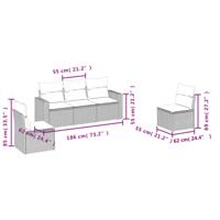 5-delige Loungeset met kussens poly rattan bruin - thumbnail