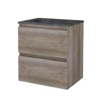 Badmeubelset BWS Salt 60x46cm Greeploos 2 Lades Met Wastafel Hardsteen 1 Kraangat Scotch Oak - thumbnail