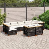 9-delige Loungeset met kussens poly rattan zwart - thumbnail