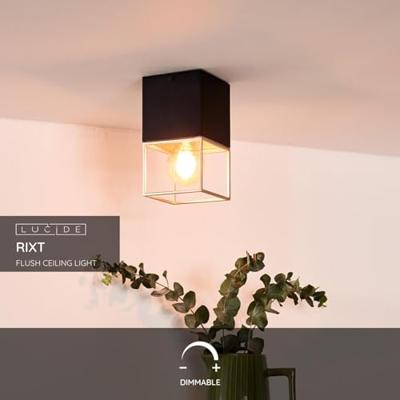 Lucide RIXT - Plafonnière - 1xE27 - Zwart