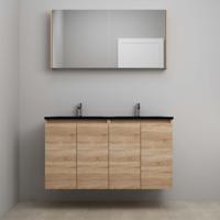 On-Line Badkamermeubelset - 120 cm - Voorgemonteerd - Greeploze Ladestructuur - Acryl Wastafel - 2 Kraangaten - Spiegelkast - Eiken - V02 - thumbnail
